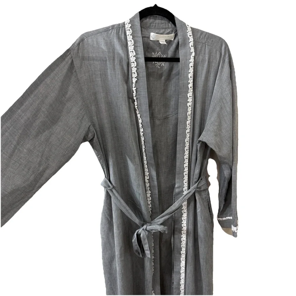 Eileen West Robe Womens S/M Gray Belted Lightweight Loungewear Sleepwear
